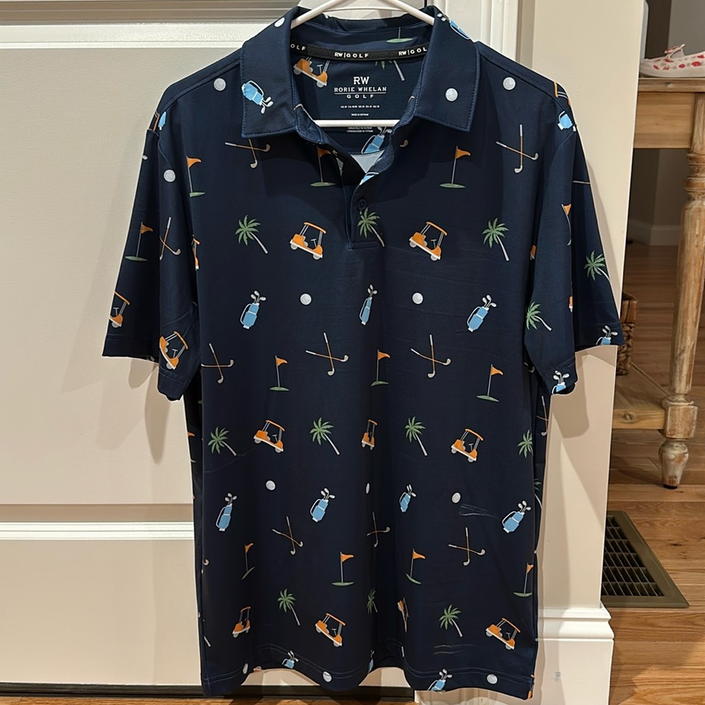 Rorie Whelan Blue Golf Polo. Mens Medium. RW Golf